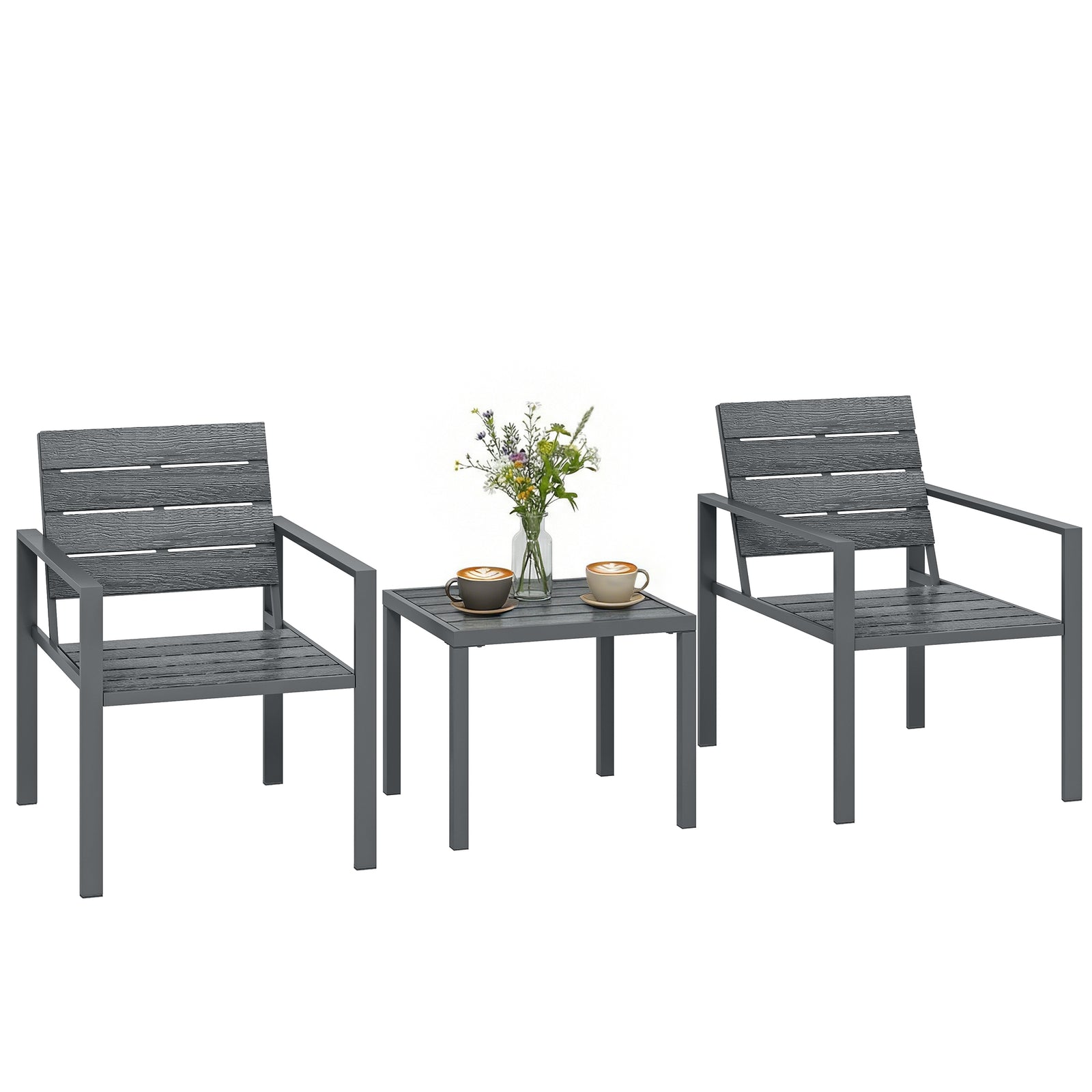 3 Pieces Garden Bistro Set For 2, Outdoor Bistro Table And Chairs | Dark Grey