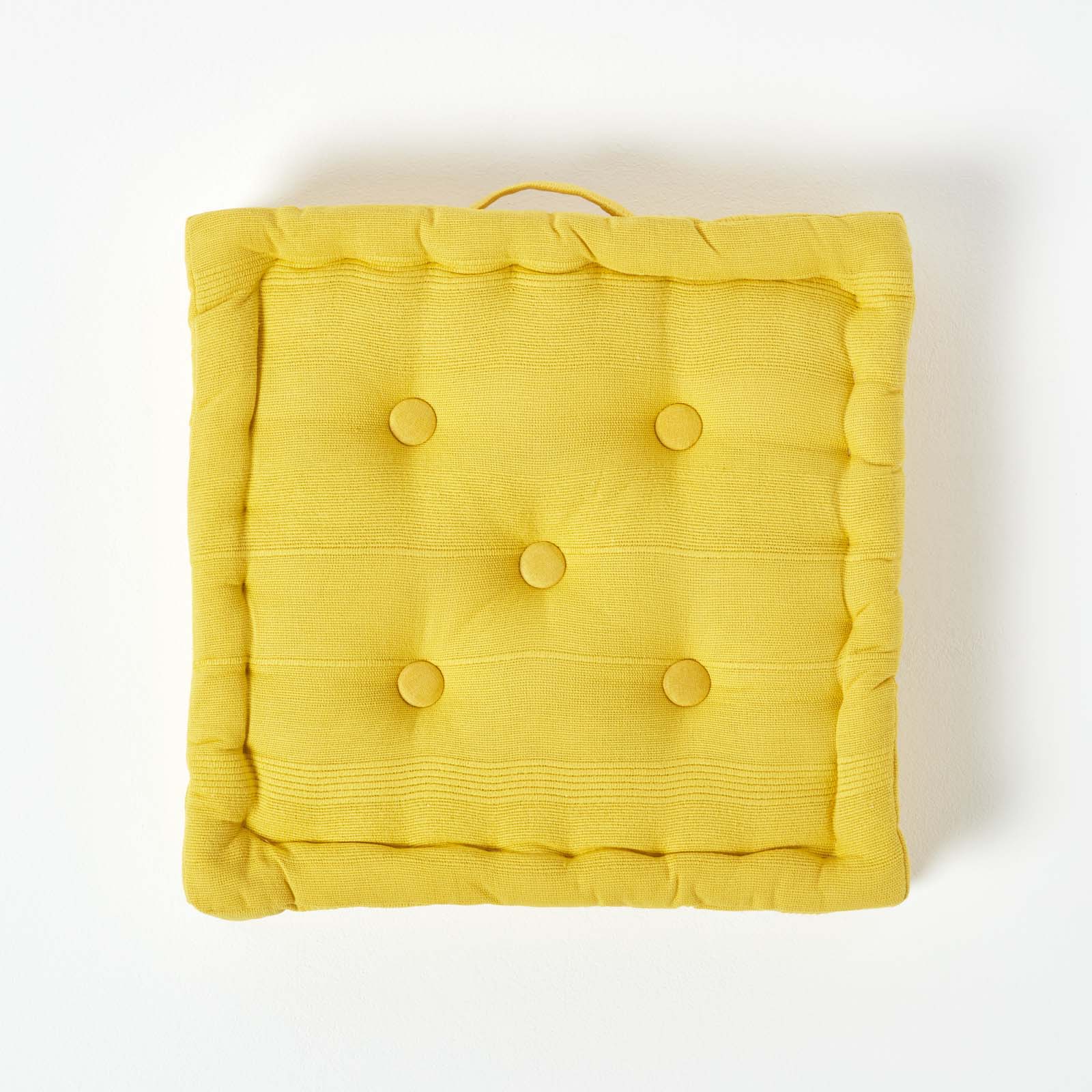 Rajput Ribbed Cotton Floor Cushion | 40cm x 40cm | Yellow
