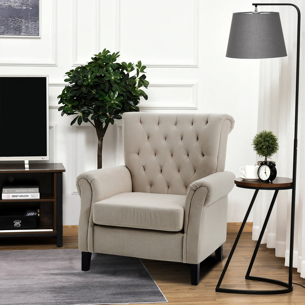 Tufted Upholstered Wingback Armchair– Elegant Accent Chair | Beige