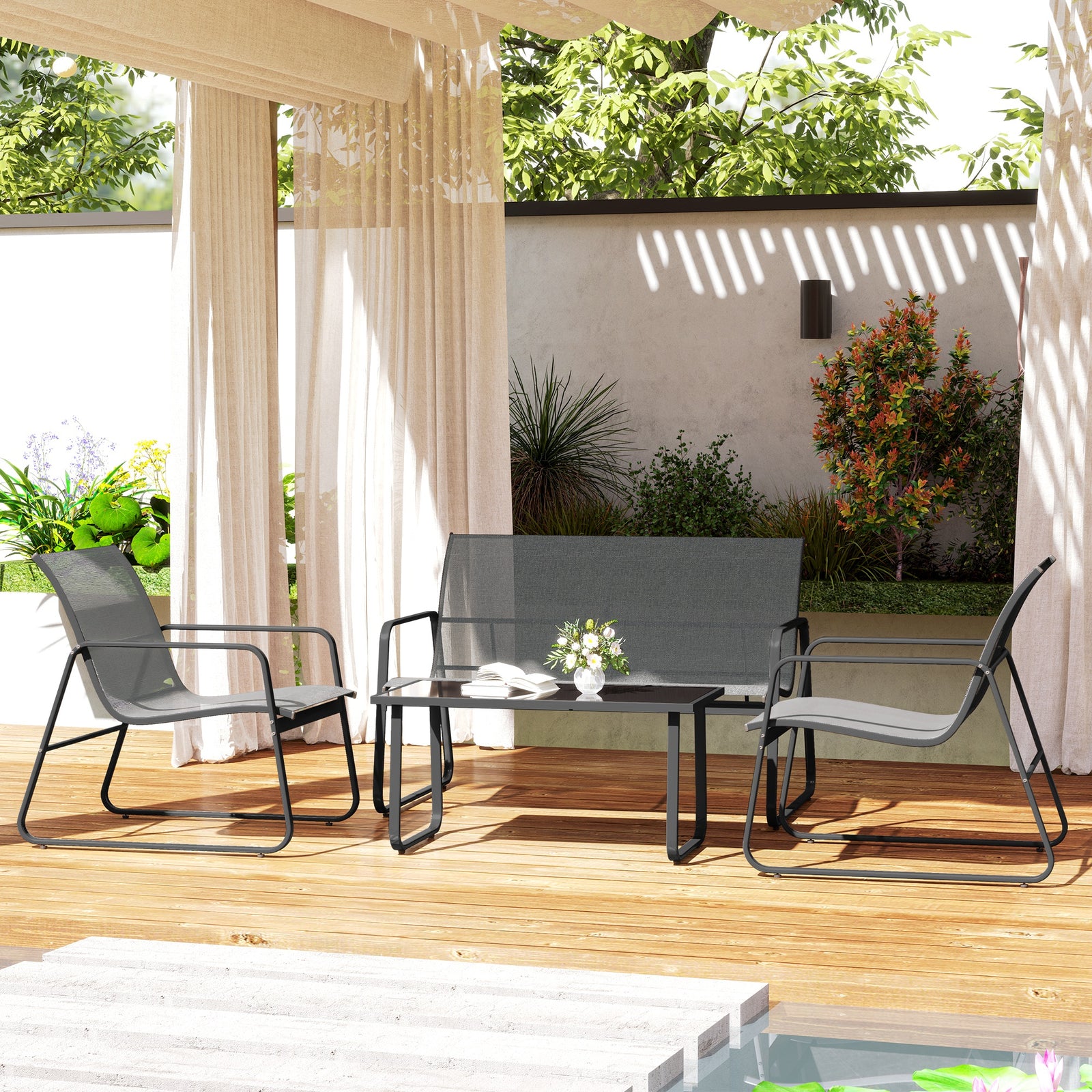 4 Piece Garden Furniture Set Patio Sofa Set Chairs And Table