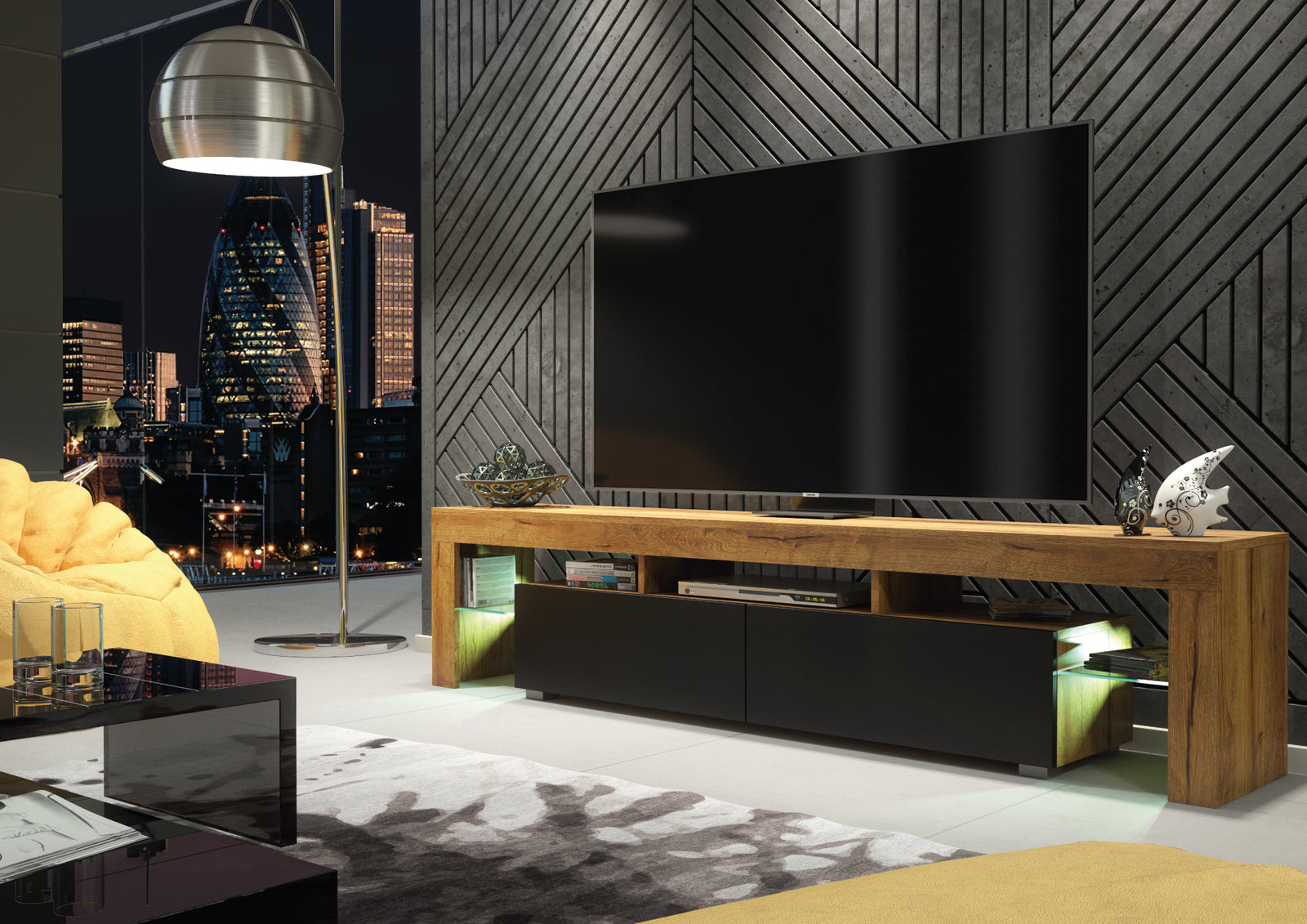 Nova Tv Unit 200cm With Led Lights | Oak
