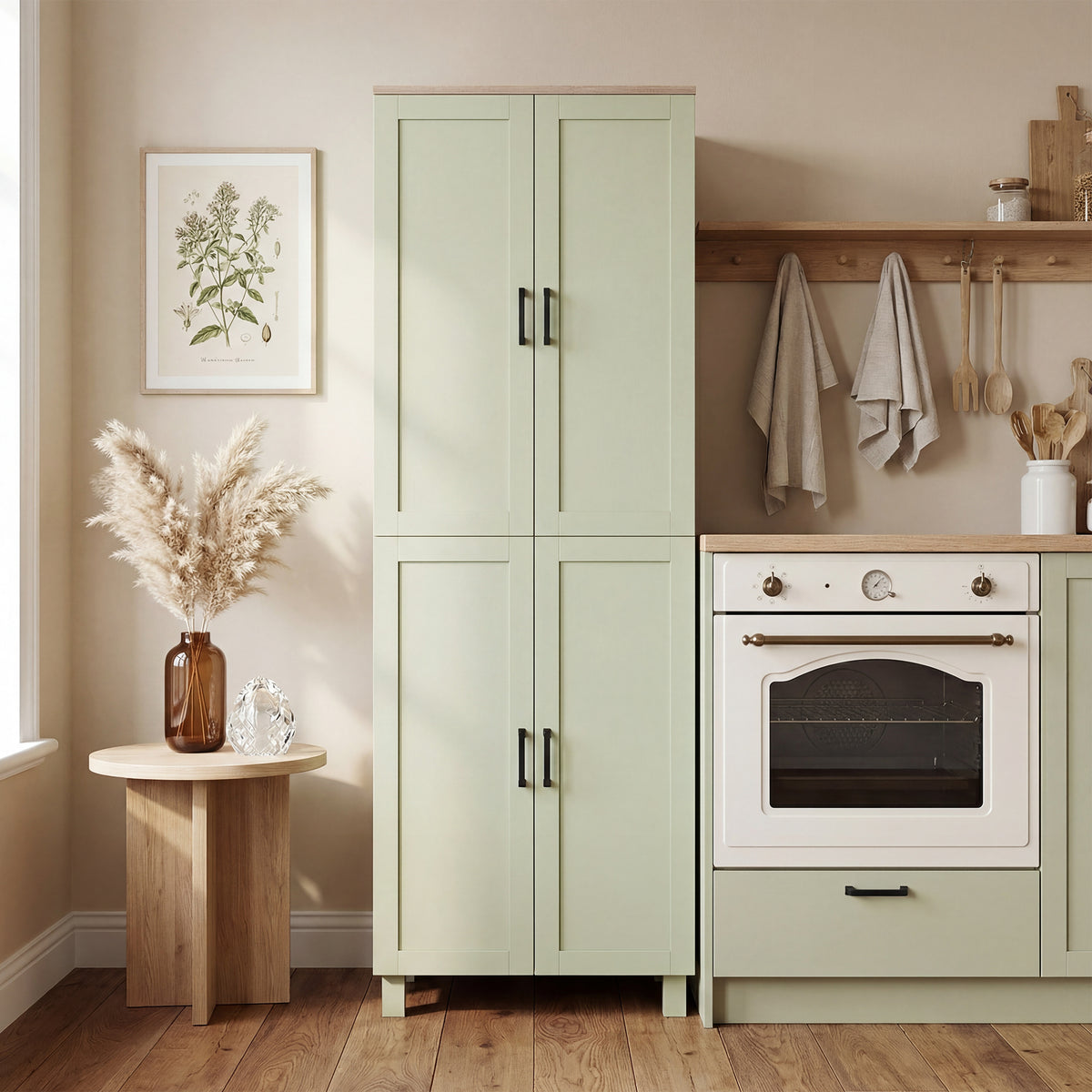 HOMCOM Modern Kitchen Cupboard Storage Cabinet With 6 Shelves, Green