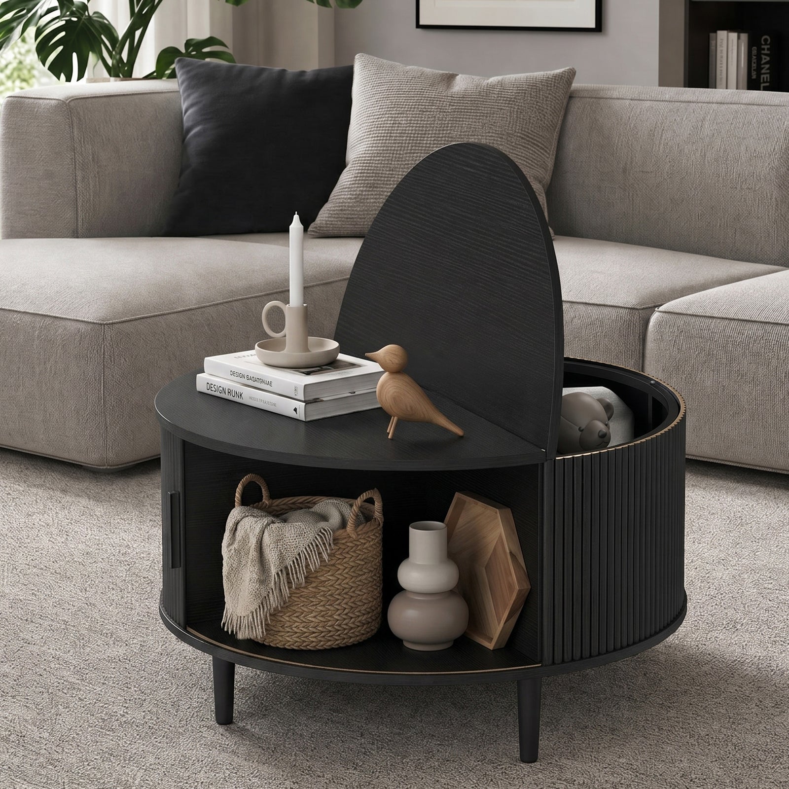 Coffee Table With Lift Top Sliding Door 80 Cm | Black