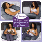 J Shaped Pregnancy Pillow, 140x70x20cm Shredded Memory Foam Full Body Maternity Cushion For Sleeping | J Shape | Dark Grey
