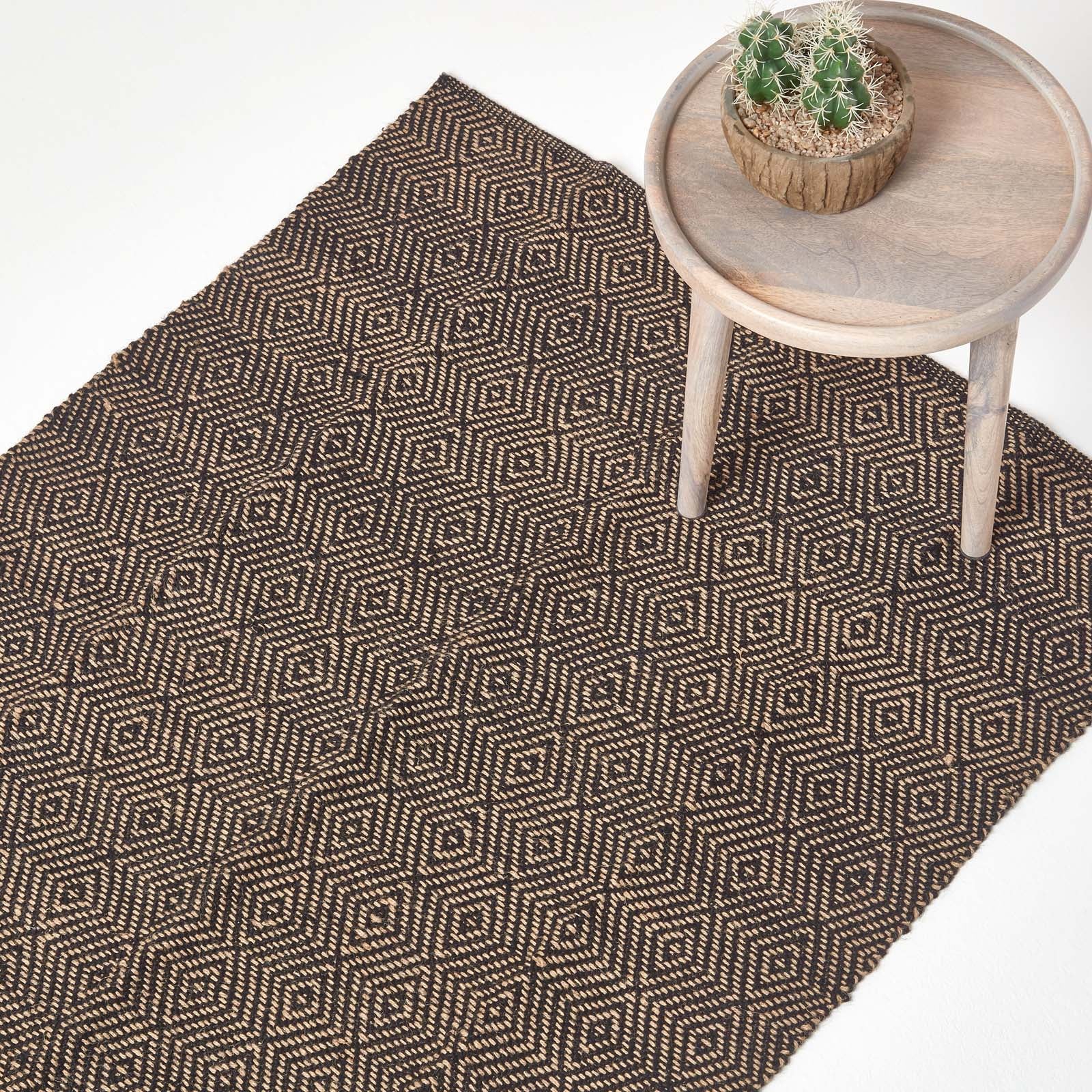 Black Geometric Jute Rug | 150cm x 240cm | Black