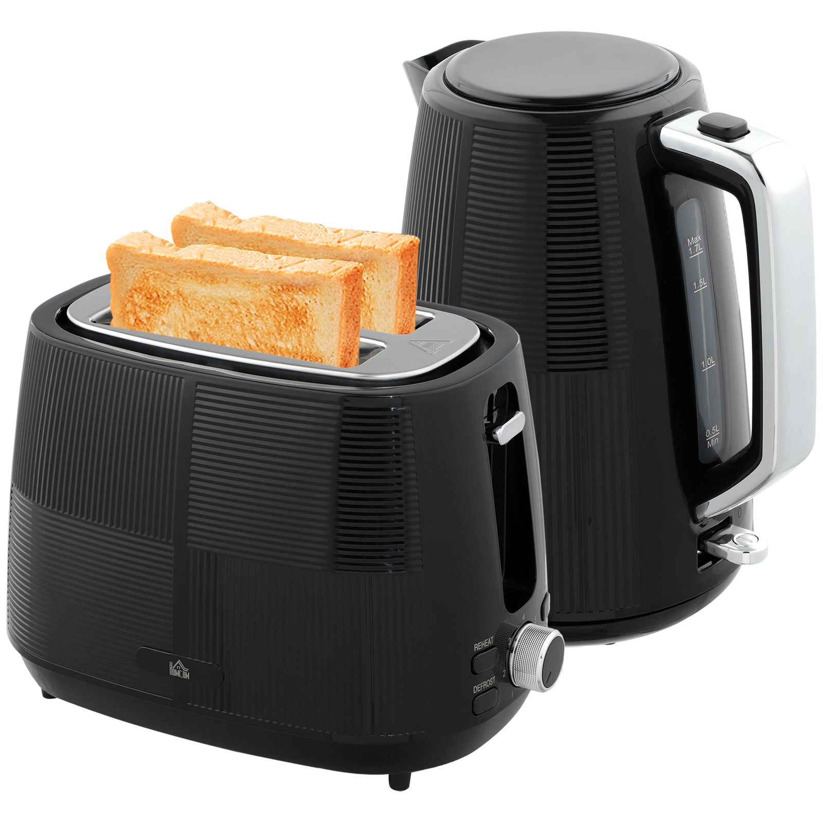1.7l Fast Boil Electric Kettle And 2 Slice Water Toaster Set | Black