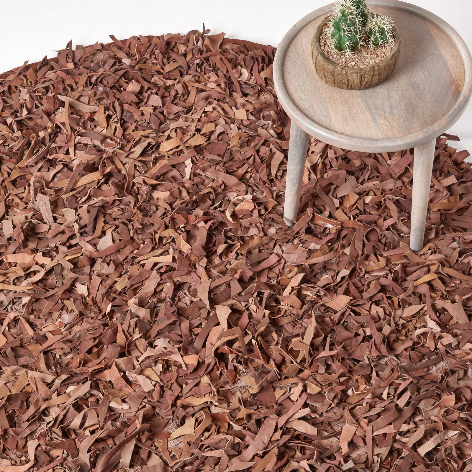 Dallas Leather Shaggy Rug | 150cm | Brown