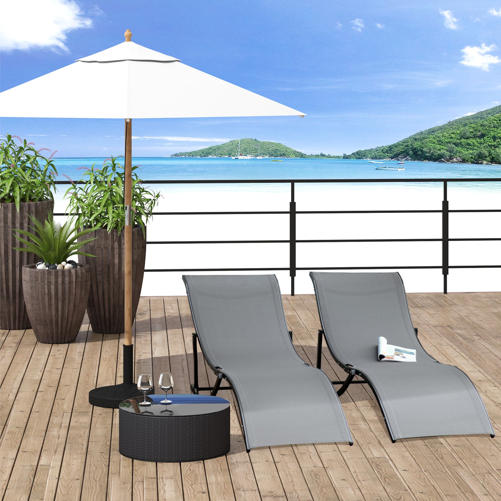 2pcs S-shaped Lounge Chair Foldable Sun Lounger | Gray