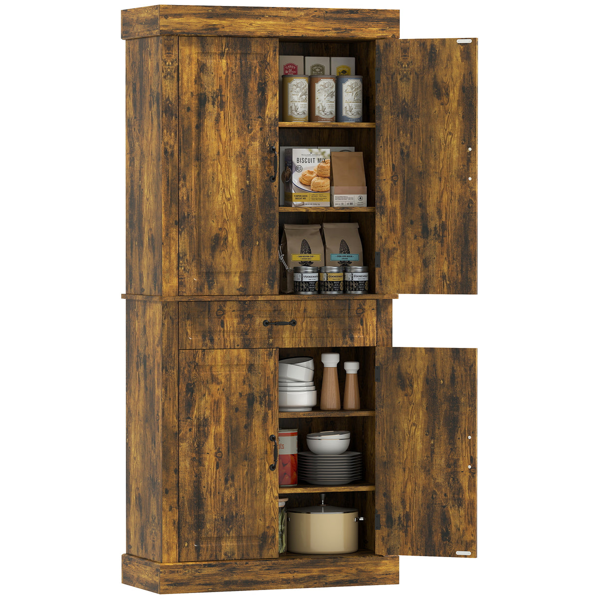 HOMCOM 180cm Kitchen Pantry, Kitchenstorage Cabinet With Shelves, Brown