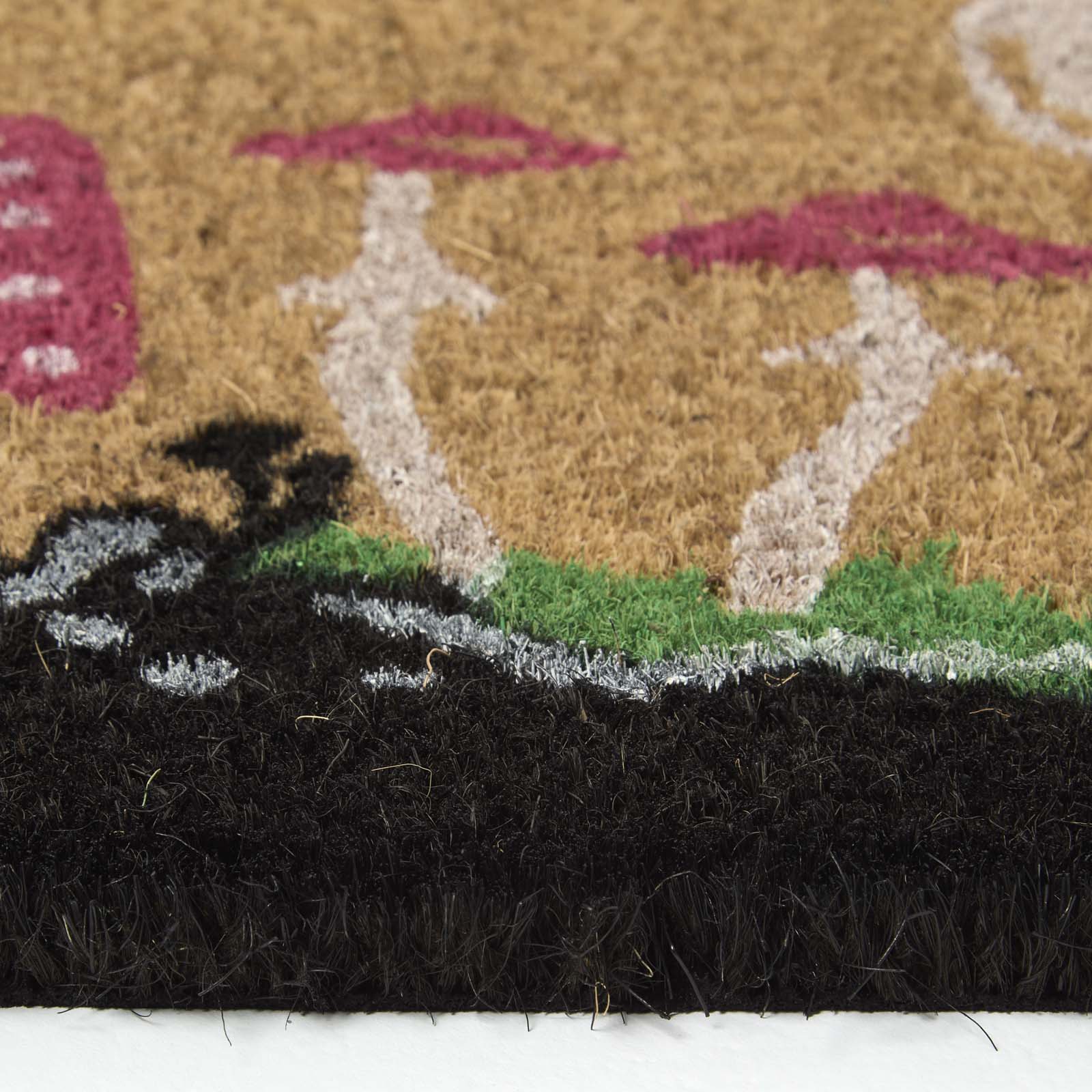 HOMESCAPES Coir Doormat With Red Mushroom Pattern, 40 X 60 Cm