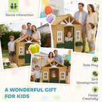 AIYAPLAY Outdoor Playhouse, Wooden Wendy House With Door, 2 Flower Boxes