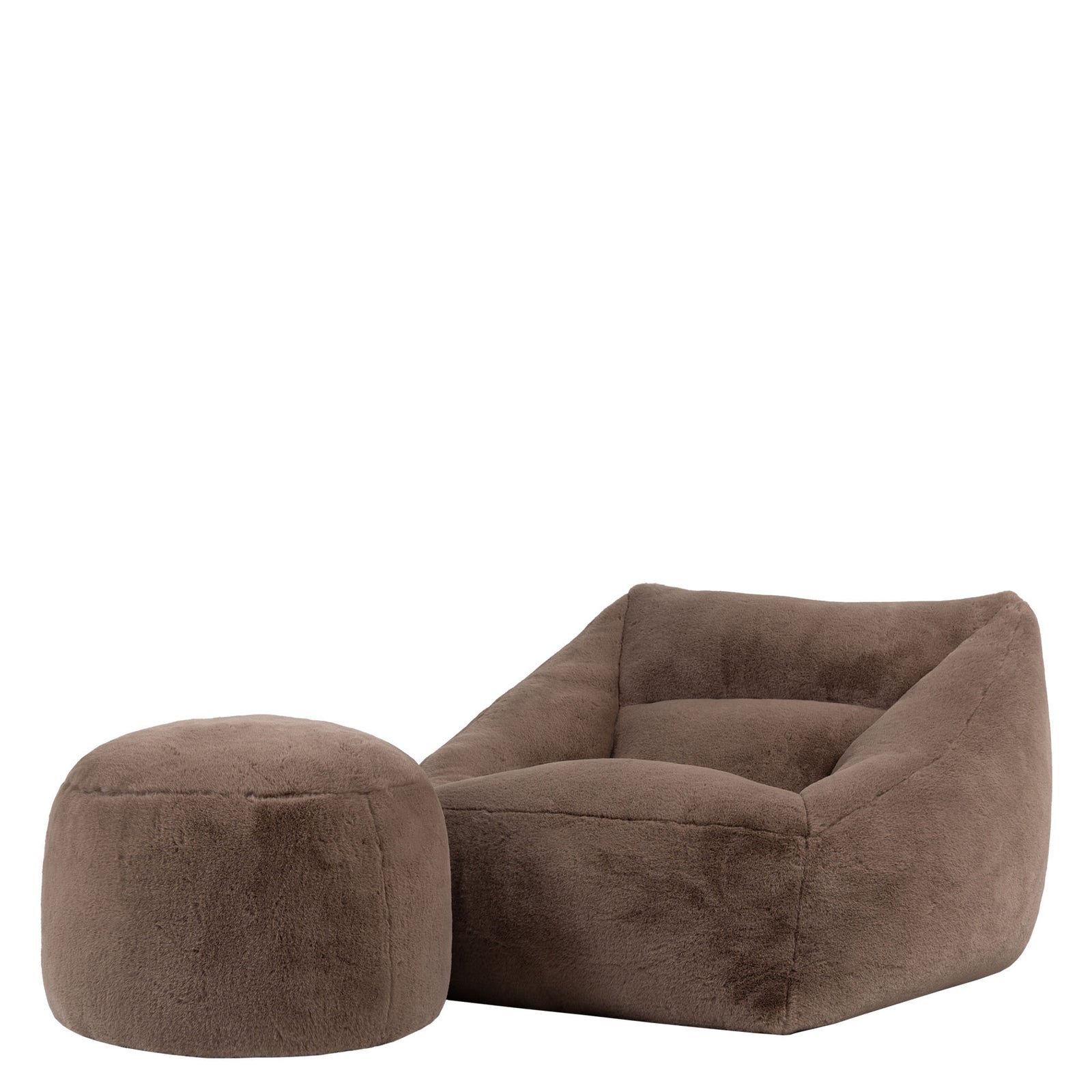 Icon Natalia Armchair And Round Footstool, Rabbit Faux Fur | Medium | Mocha
