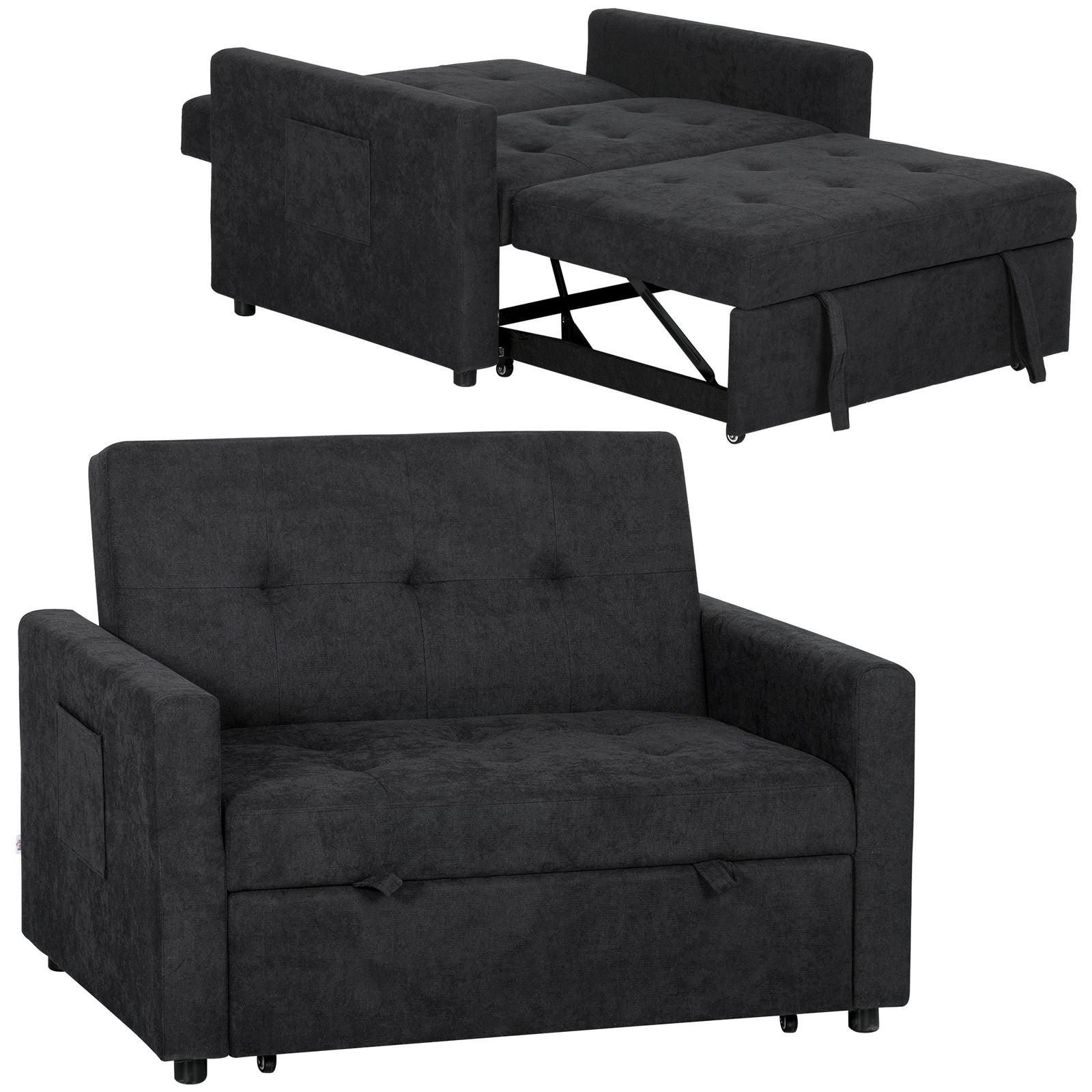 HOMCOM 2 Seater Sofa Bed Convertible Bed Settee With Pillows, Black