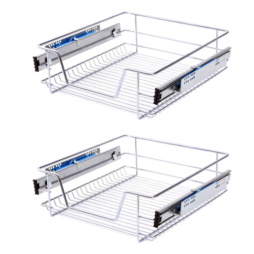 2 Pcs Metal Sliding Kitchen Cabinet Pull Out Wire Basket Organizer