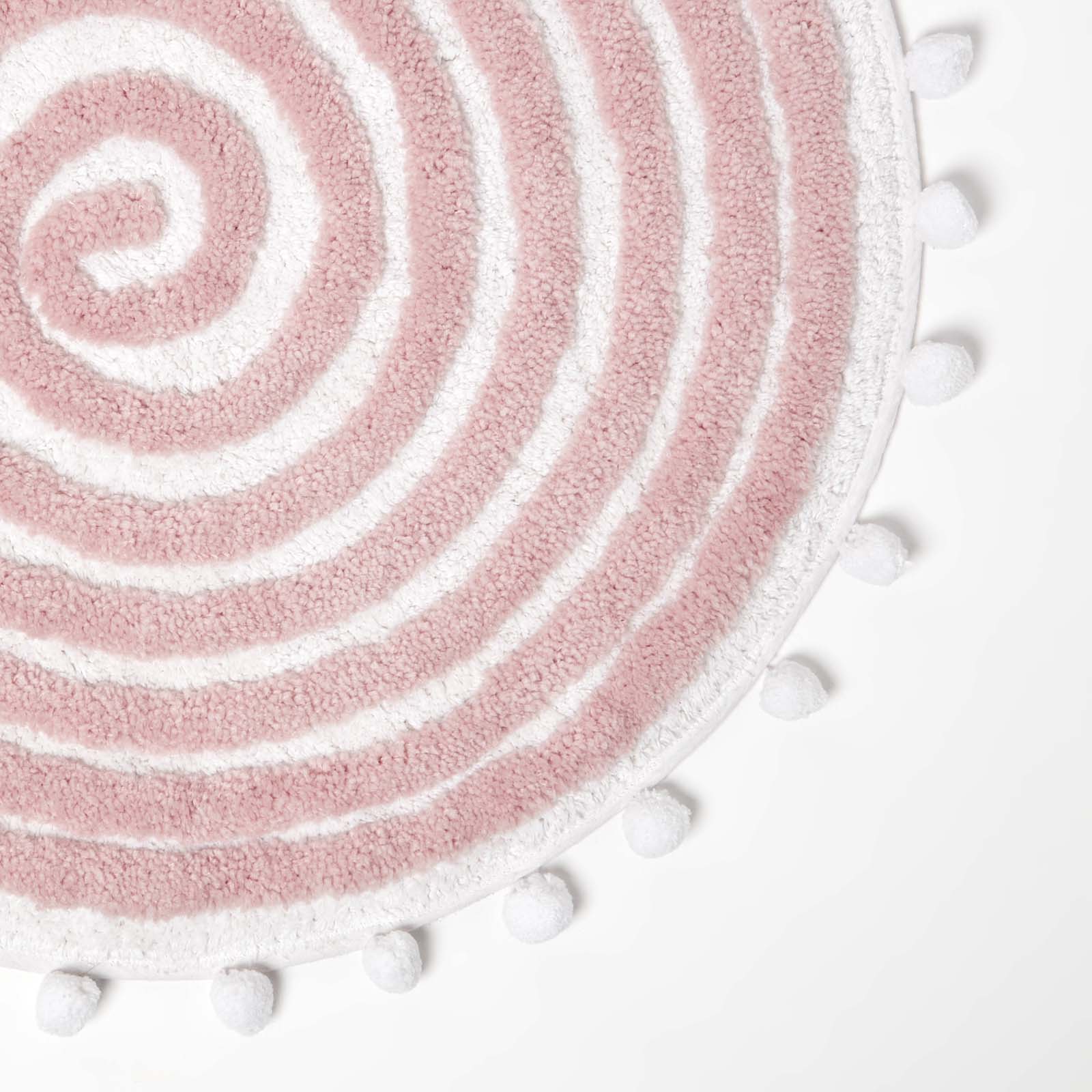 Spiral Cotton Round Bath Mat With Pom Pom Edges | 60cm | Blush Pink