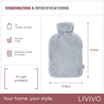 LIVIVO Grey Faux Fur 2L Hot Water Bottle w/ Cosy Knit Cover & Hand Warmer Pockets