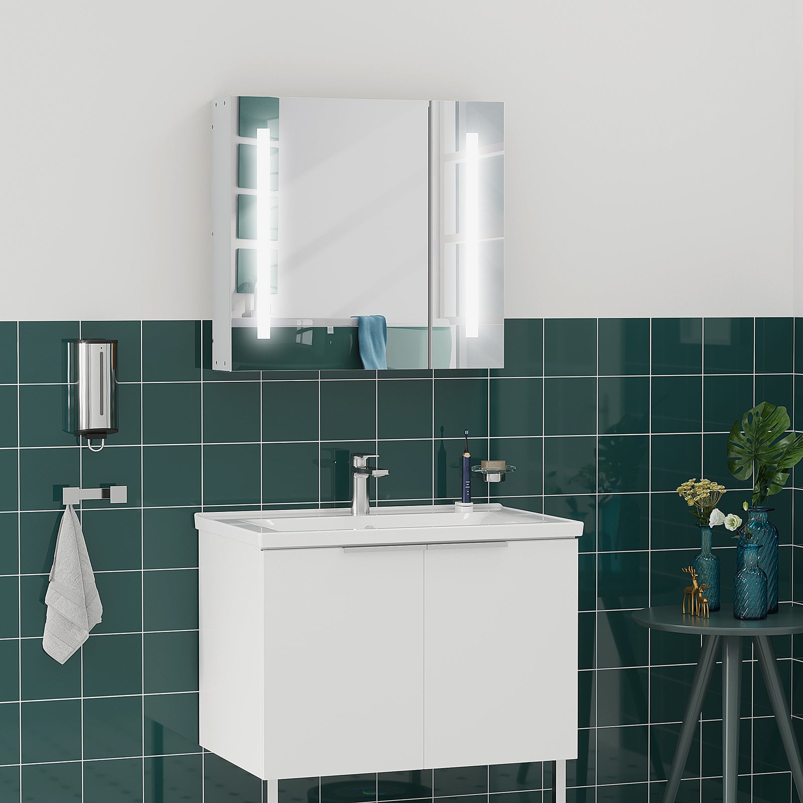 Led Illuminated Mirror Cabinet With Lights, Touch Switch
