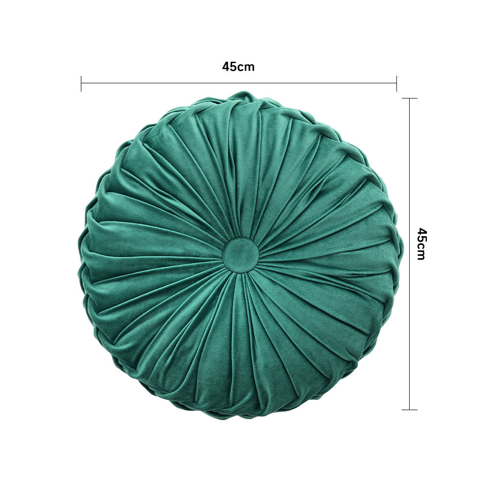 Round Pumpkin Velvet Cushion Soft Pleated Accent Pillow | Large | Green