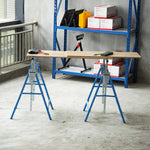 Set Of 2 Steel Saw Horses, Telescopic, Folding | Blue