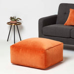 Velvet Pouffe Bean Cube | 60cm x 60cm | Orange