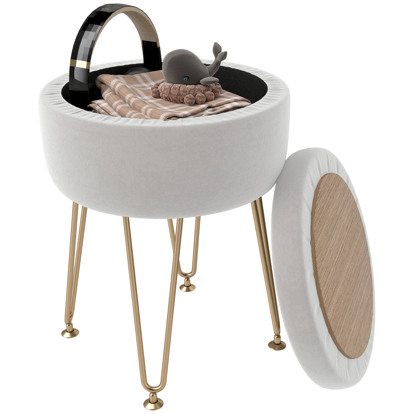 5l Velvet Footstool With Removable Lid For Bedroom | One Size | White
