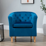 Clio 68cm Wide Velvet Fabric Studded Back Accent Chair With Dark And Light Wooden Legs | Blue