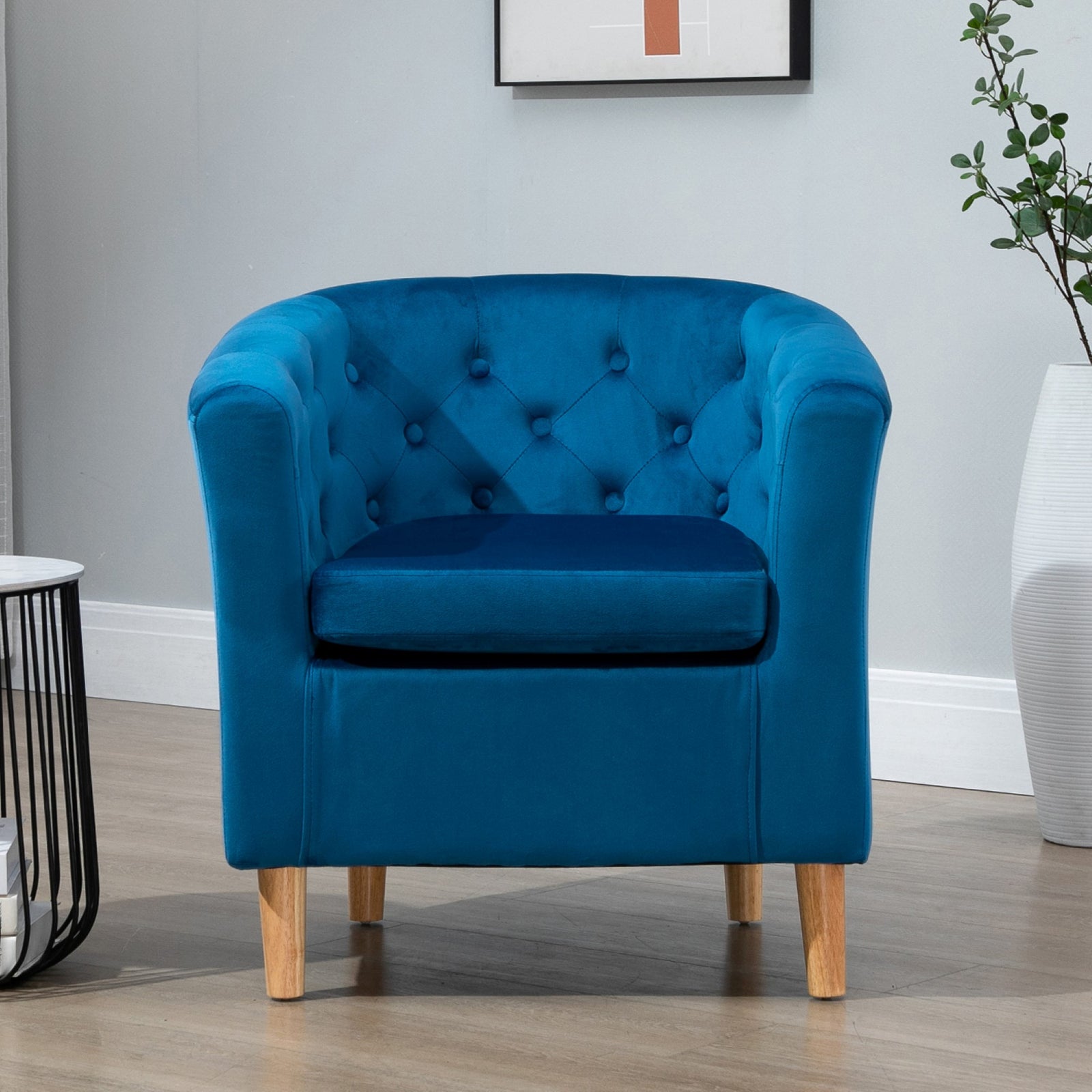 Clio 68cm Wide Velvet Fabric Studded Back Accent Chair With Dark And Light Wooden Legs | Blue