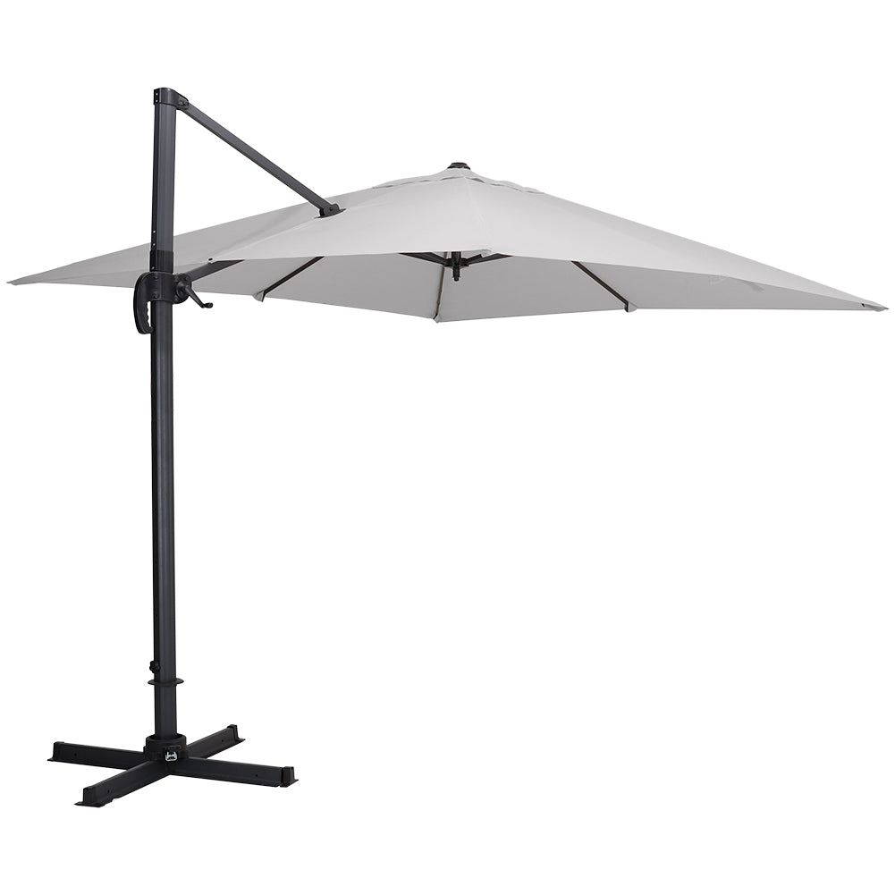 Large Square Patio Parasol With Durable Polyester Canopy, Pa Waterproof Coating, Adjustable Height, 360° Foot Pedal Rotation With Cross Base & Fillable Base | One Size | Light Grey
