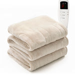Heated Electric Throw 9h Timer 9 Heat Setting Fleece Blanket | Small Double | Beige