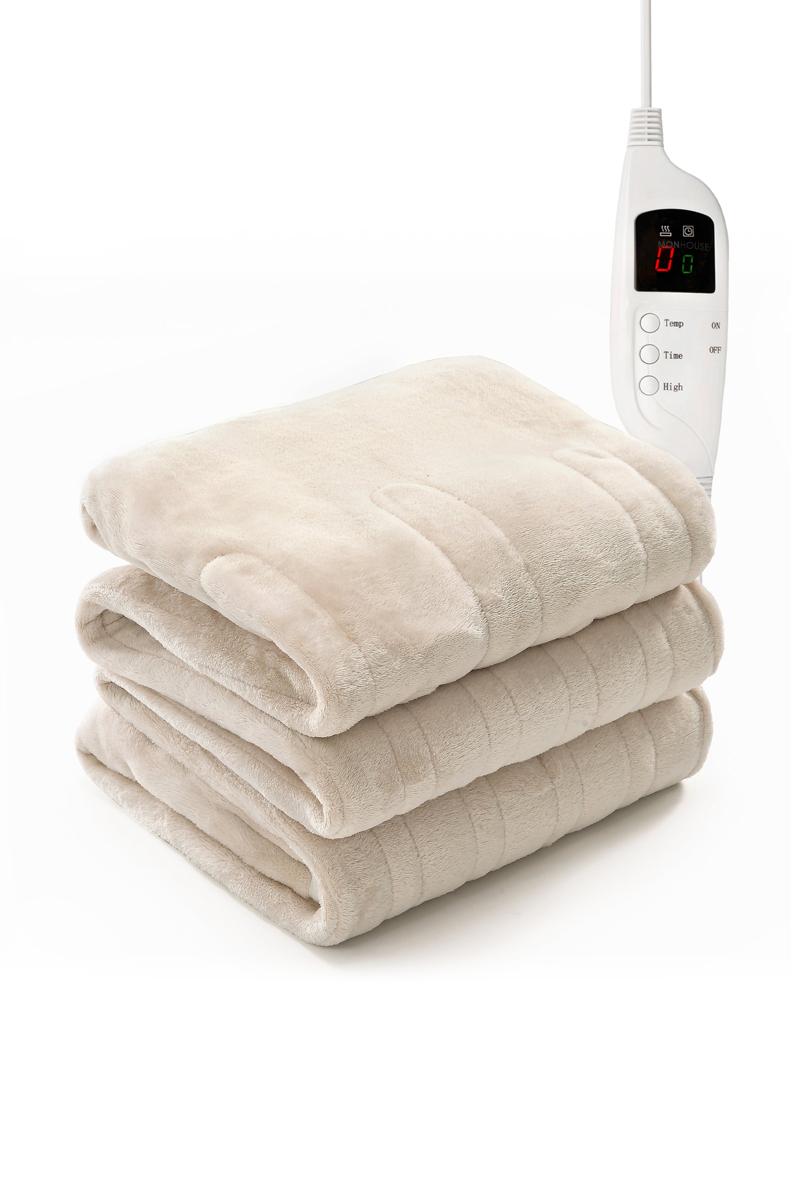 Heated Electric Throw 9h Timer 9 Heat Setting Fleece Blanket | Small Double | Beige
