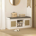 Shoe Bench, Boho Shoe Storage Bench With Padded Cushion, White