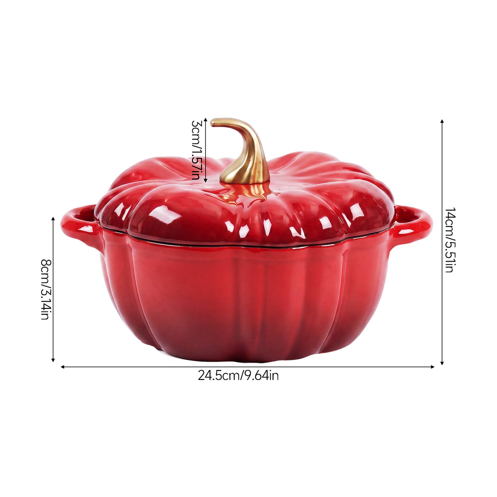 Enamelled Cast Iron Pumpkin Dutch Oven With Lid And Handles | Red