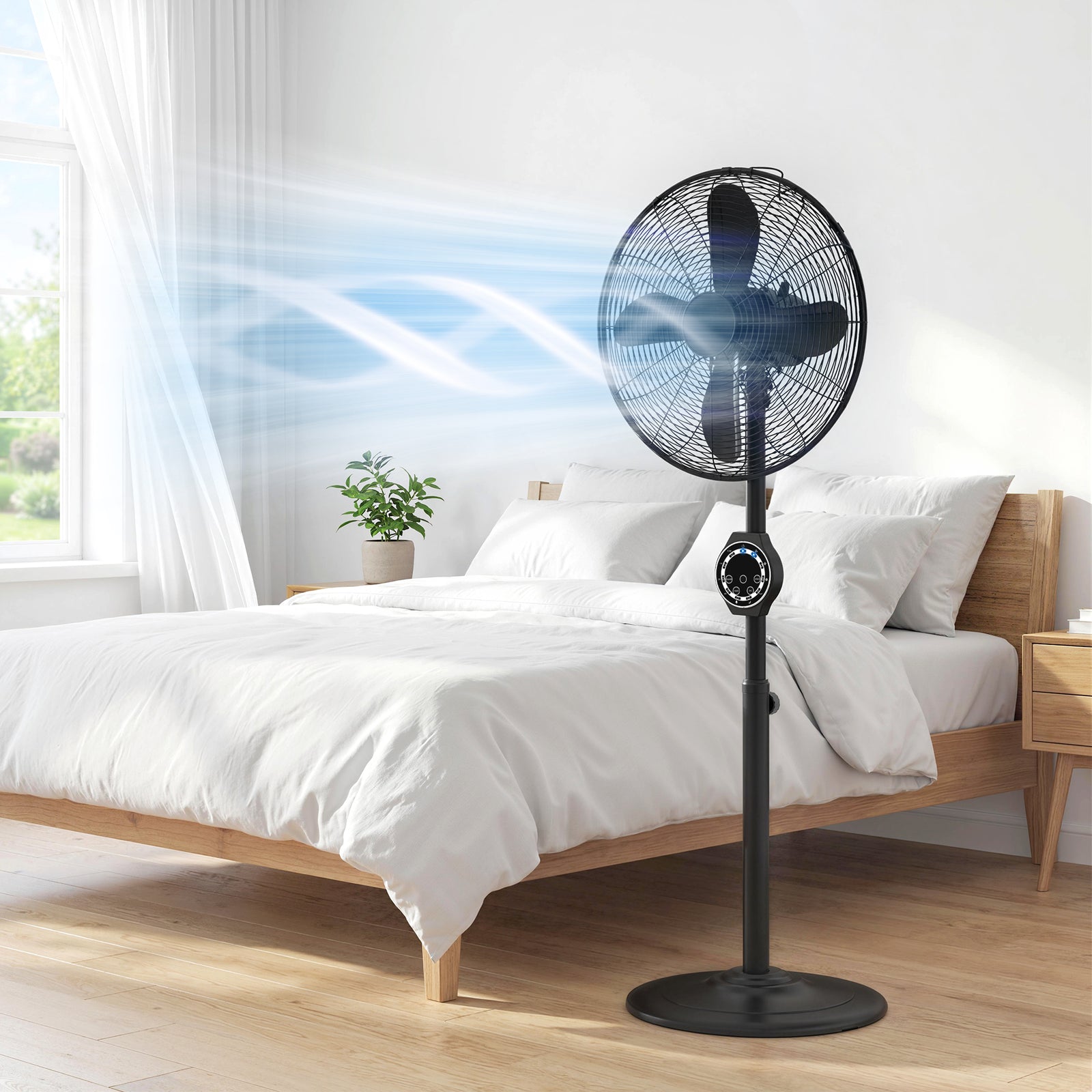 Metal Pedestal Fan With Oscillating, Adjustable Height, Timer