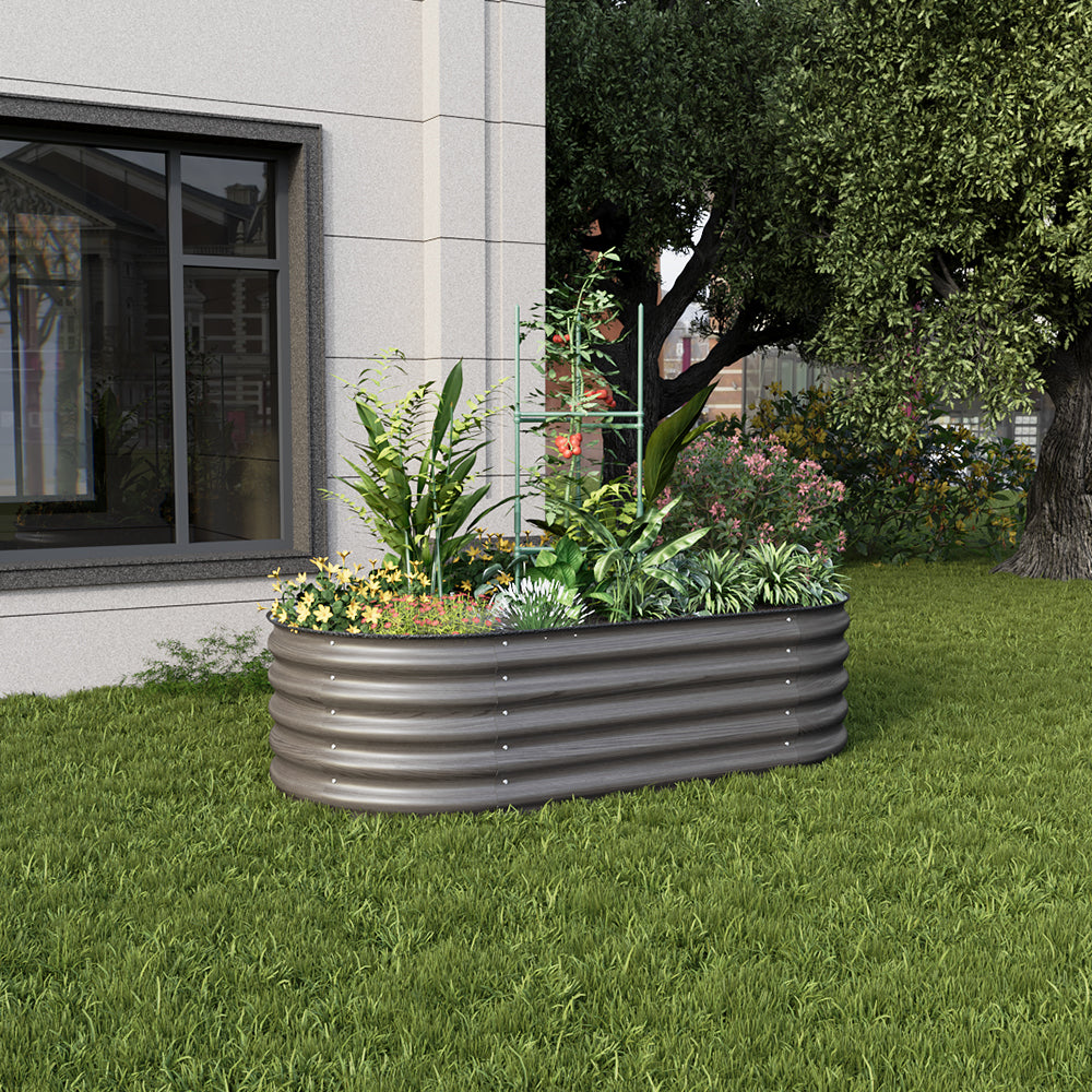 160/240/360cm W X 80cm D X 42cm H Outdoor Galvanized Steel Raised Garden Bed With Trellis | Small | Mixed Grey