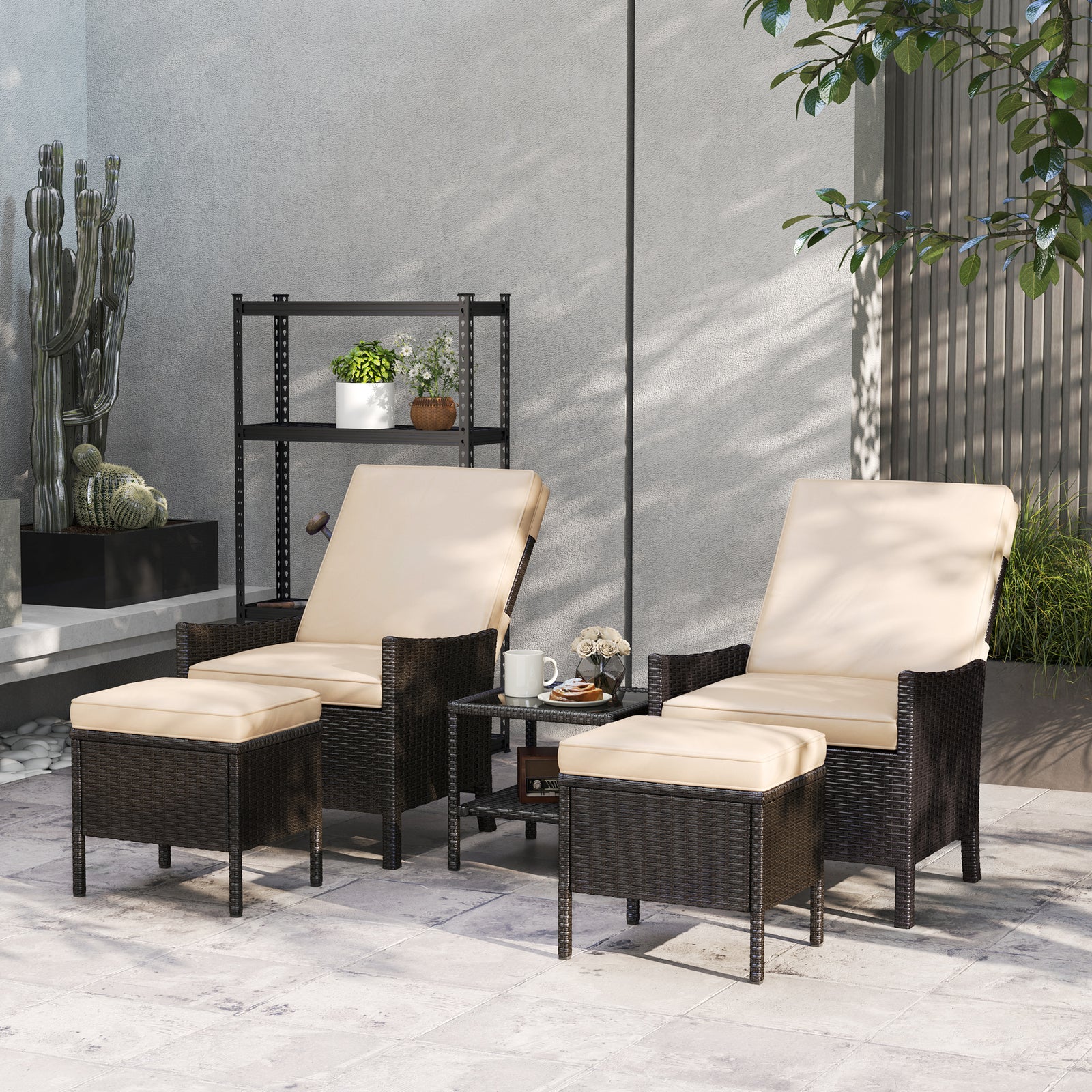 5 Pcs Rattan Garden Furniture Set W/ Cushions | Khaki