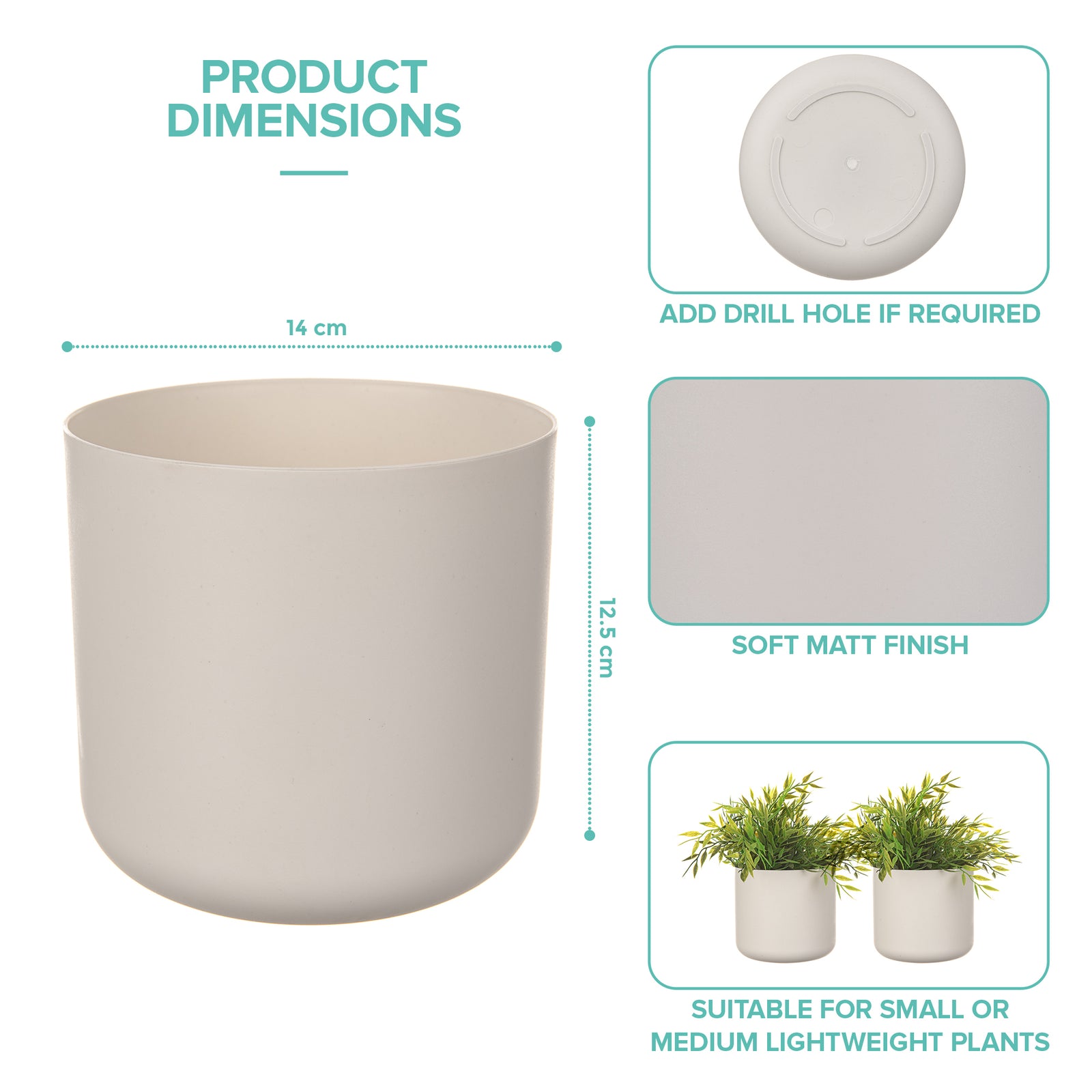 14cm Round Plant Pot Set Of 2 - Matt White