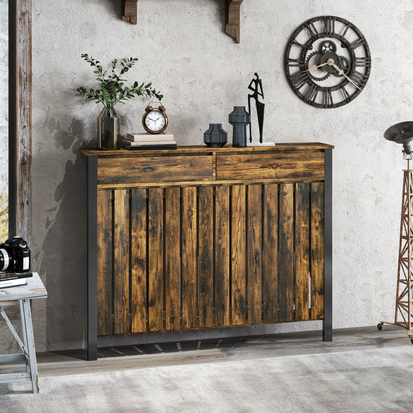 Radiator Cover With Drawer And Vertical Slats