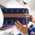 55x35x20cm Cabin Carry On Suitcase Hard Shell Overhead Luggage 100+ Airlines Approved | Cabin | Navy & Tan