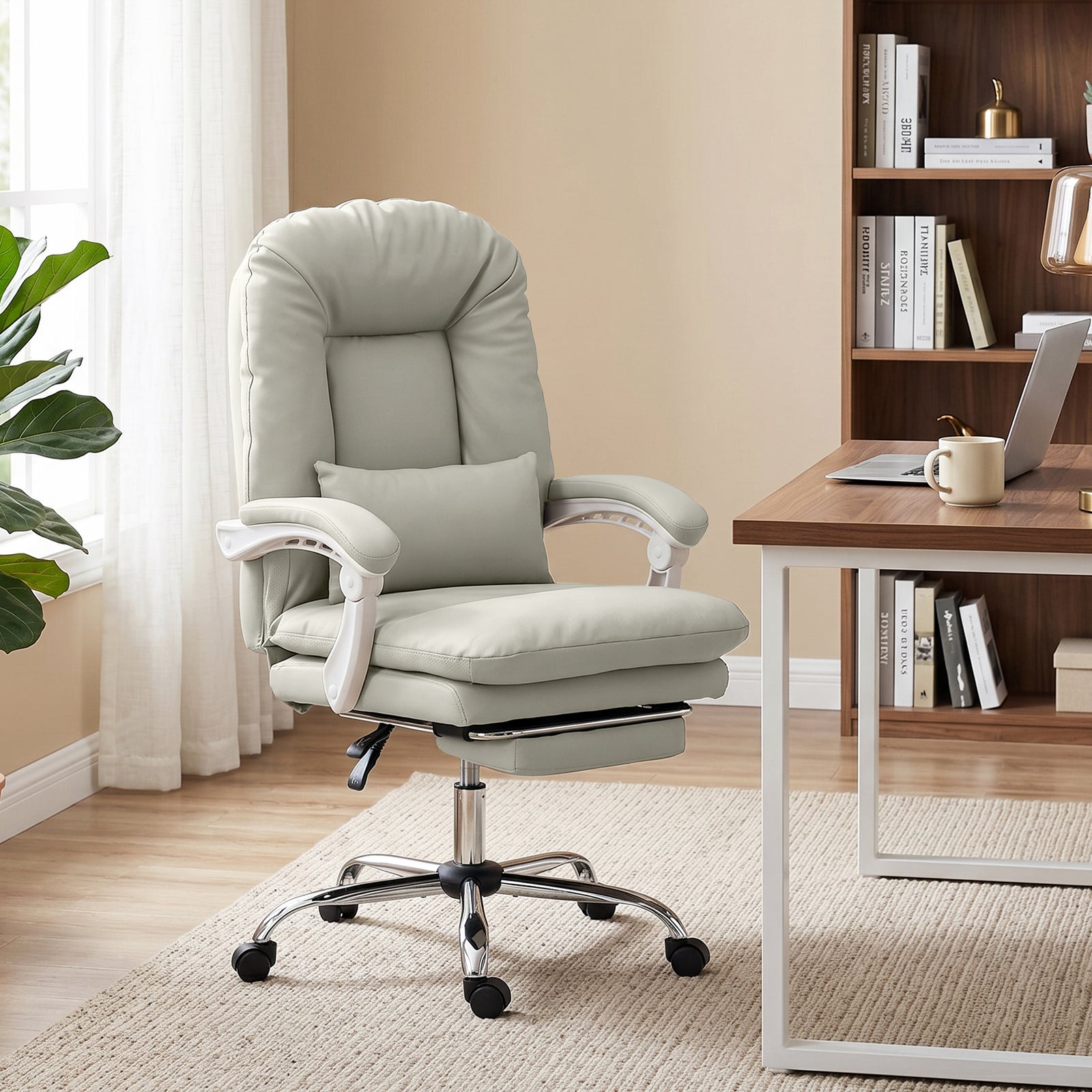 Reclining Office Chair, Desk Chair With Lumbar Support | Khaki
