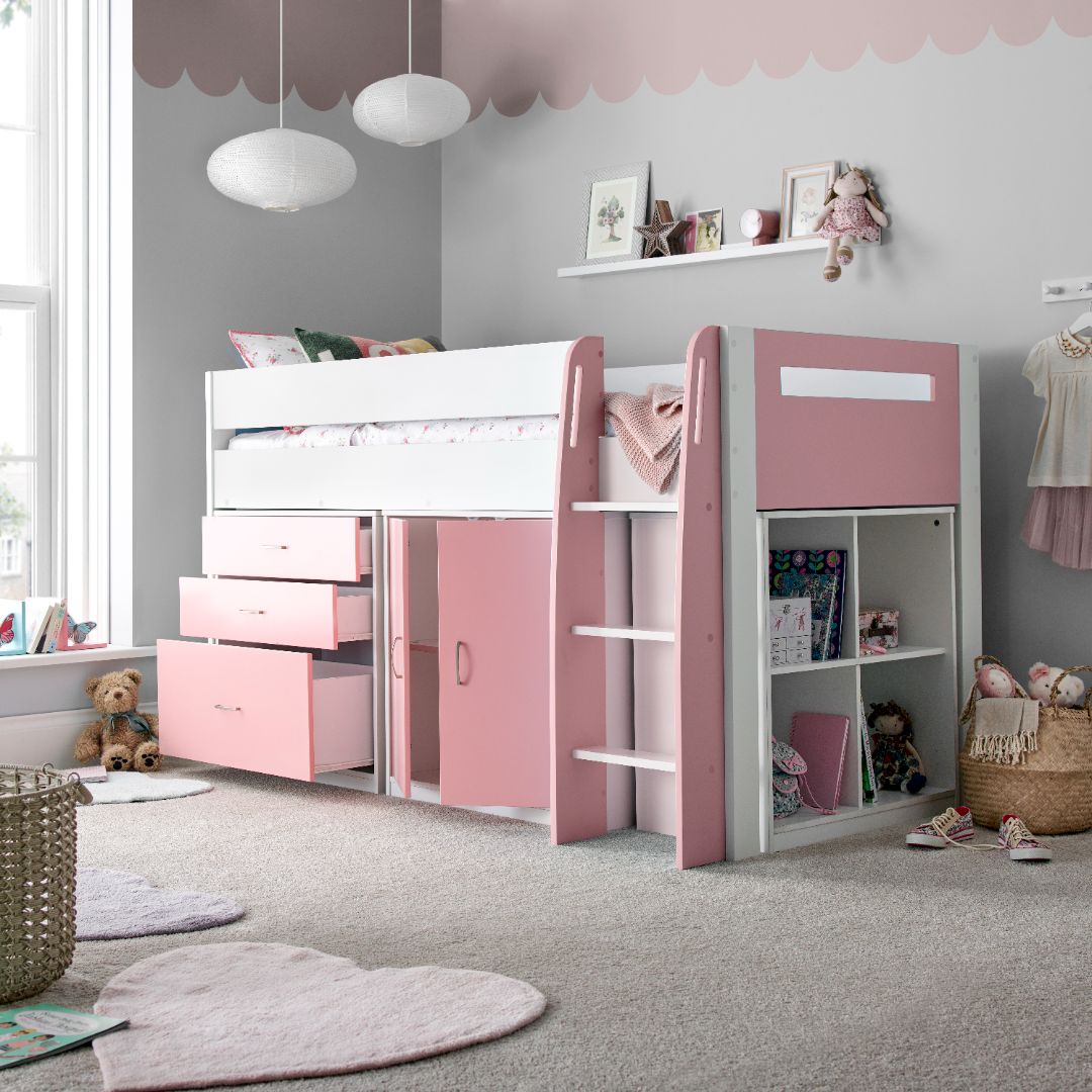 Lacy Storage Mid Sleeper Bed | Single | Pink