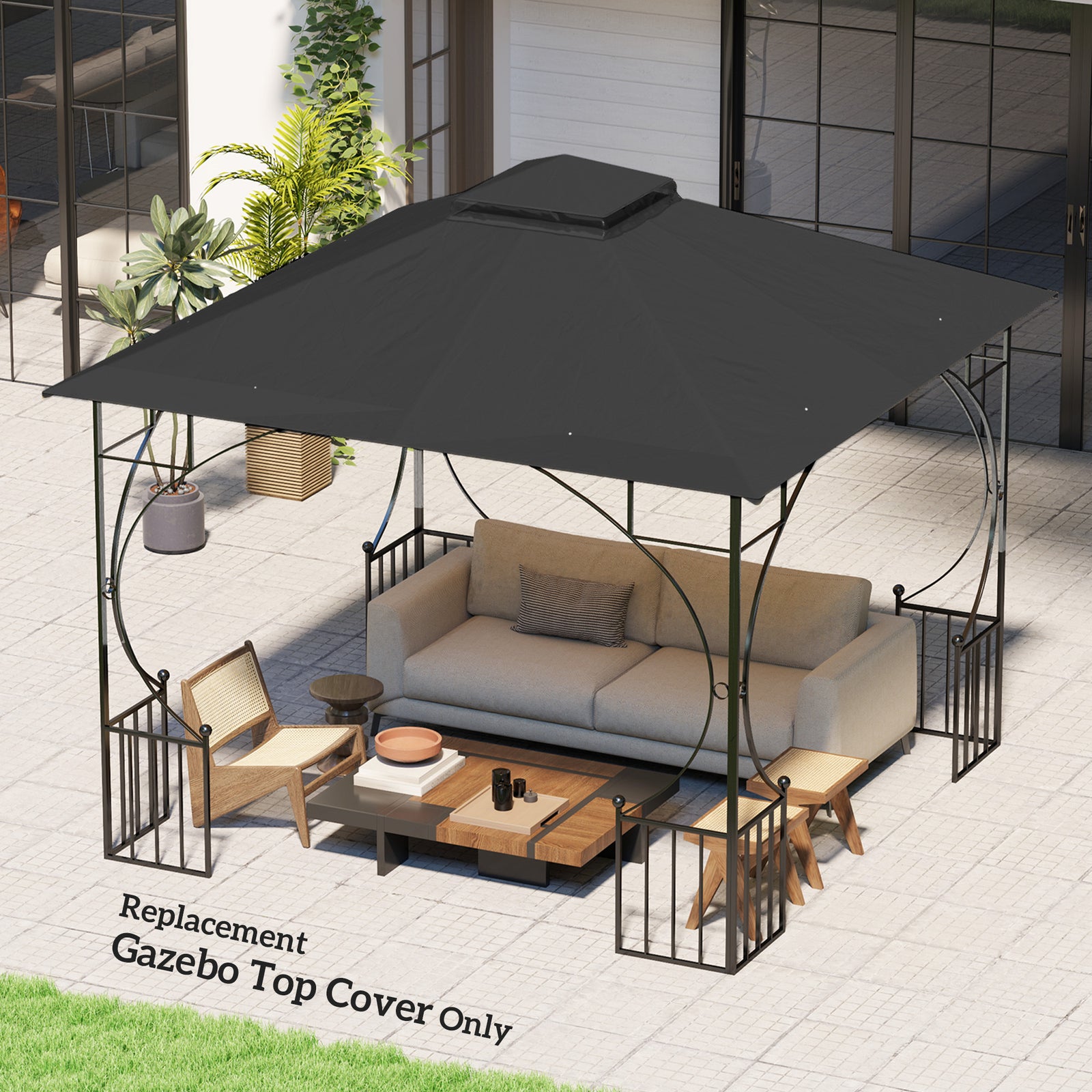 Gazebo Canopy Replacement Cover 3 X 3(m) 2-tier Roof Top | Black