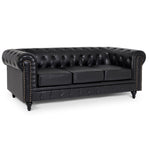 Button Tufted Faux Leather Living Room Sofa - 3 Seater | Black
