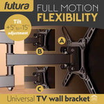 Universal Tv Wall Bracket Mount For 13-43 Inch Tvs, Tilt, Swivel & 90 Rotation, Vesa 75x75mm To 200x200mm, 20kg Max Load