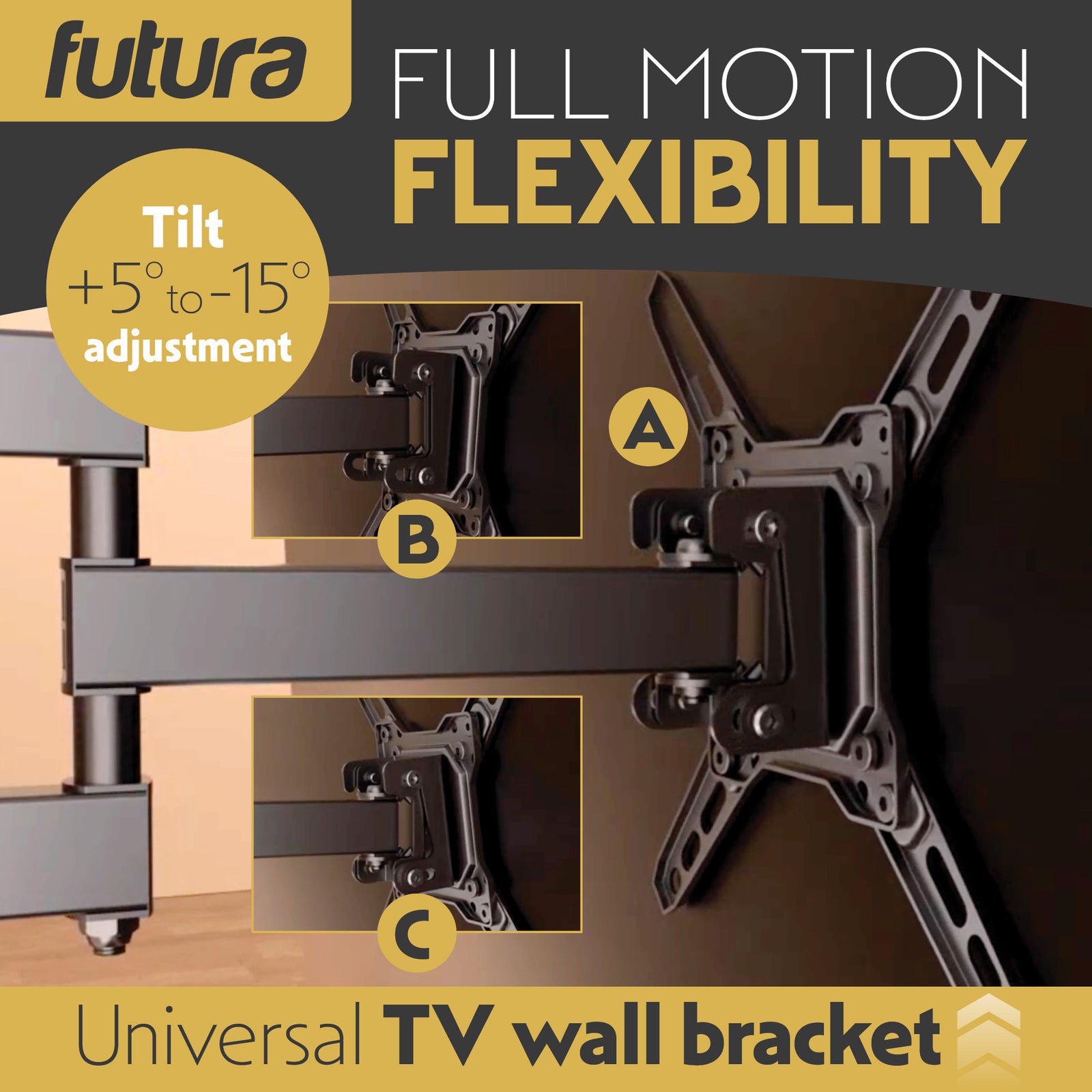 Universal Tv Wall Bracket Mount For 13-43 Inch Tvs, Tilt, Swivel & 90 Rotation, Vesa 75x75mm To 200x200mm, 20kg Max Load