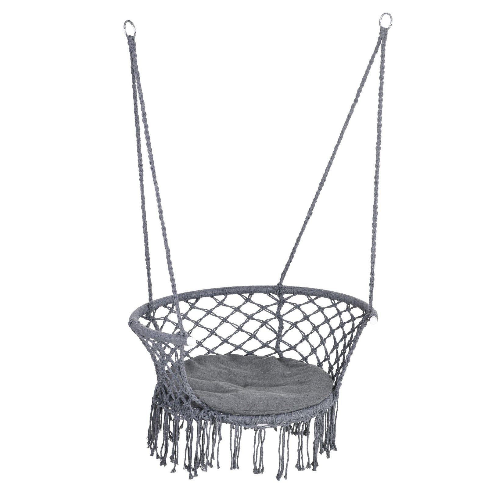 Hanging Chair With Support Backrest, Macrame