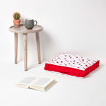 Cotton Hearts Print Floor Cushion | 50cm x 50cm | Red