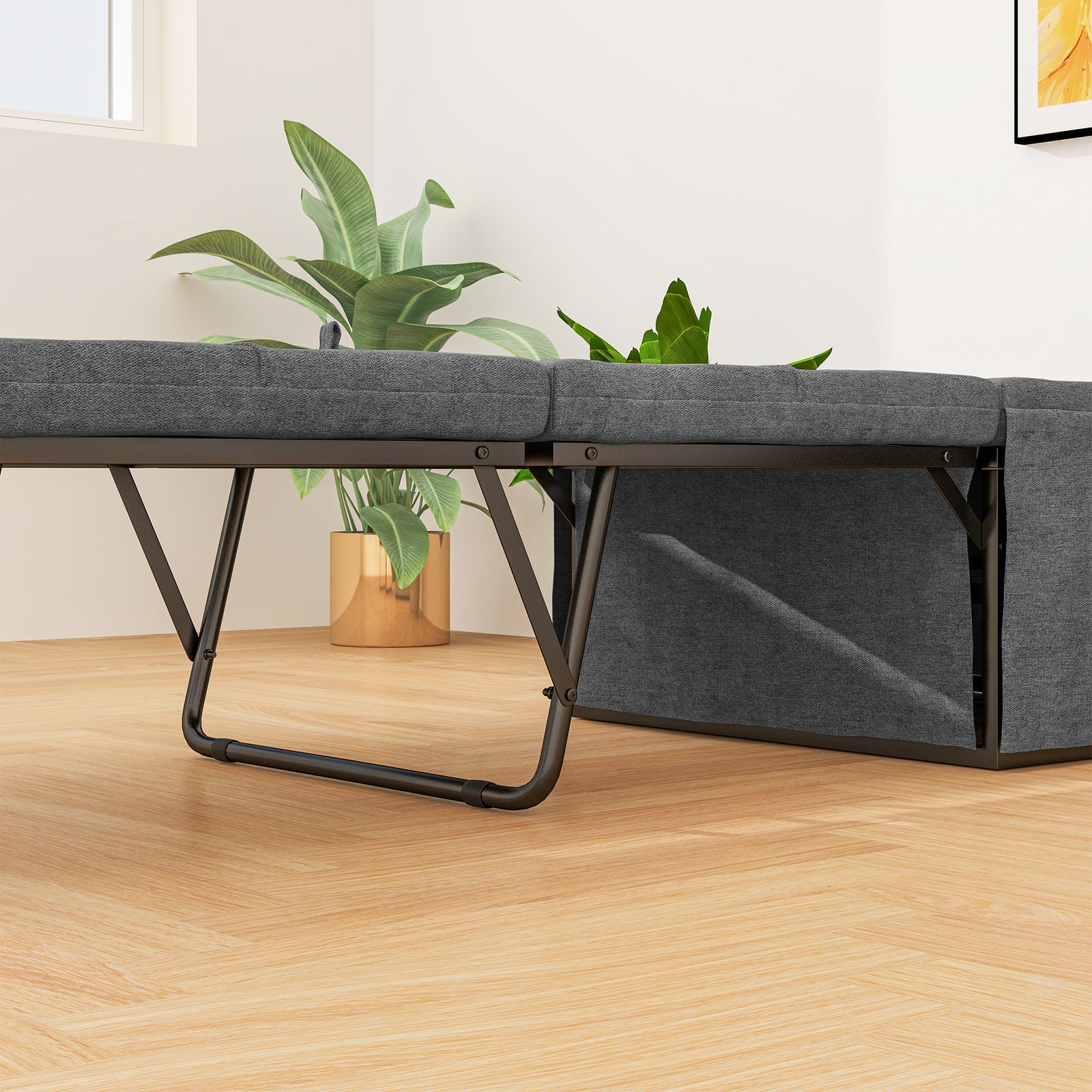 Linen Foldable Guest Bed Dust Cover And Metal Frame