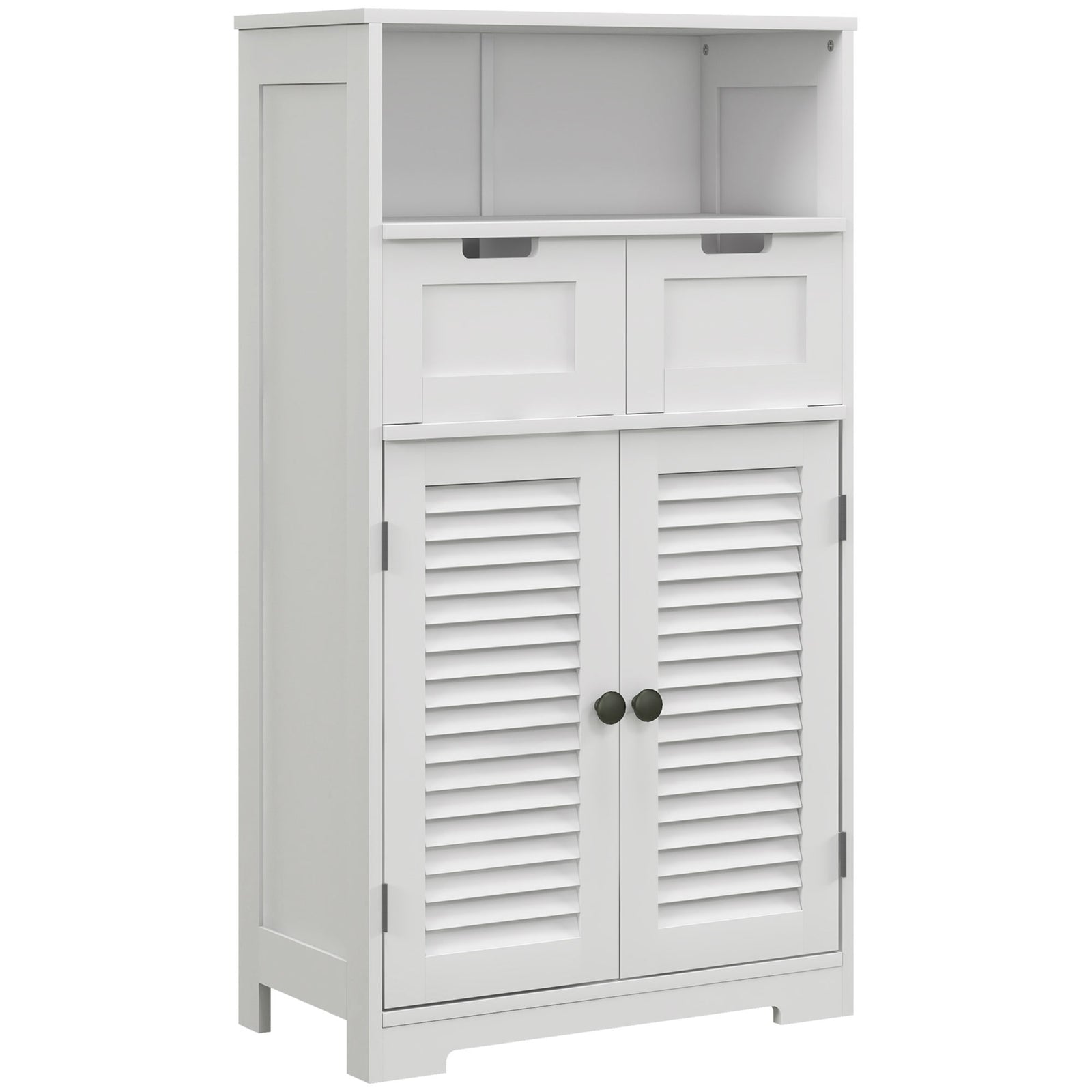 Free Standing Bathroom Storage Cabinet With Louvred Doors | One Size | White
