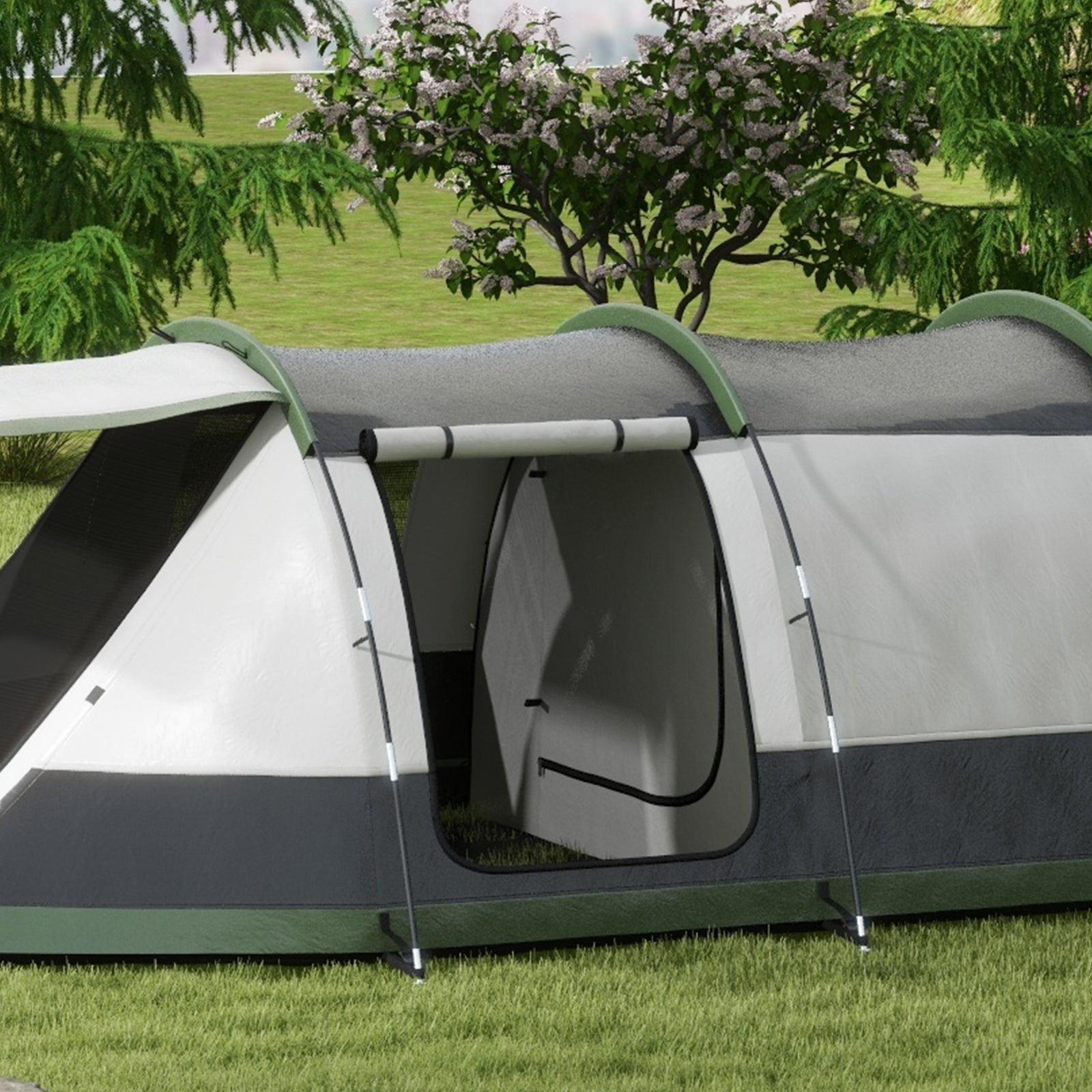 Tunnel Tent With Bedroom, Living Room And Porch For 3-4 Man | Green