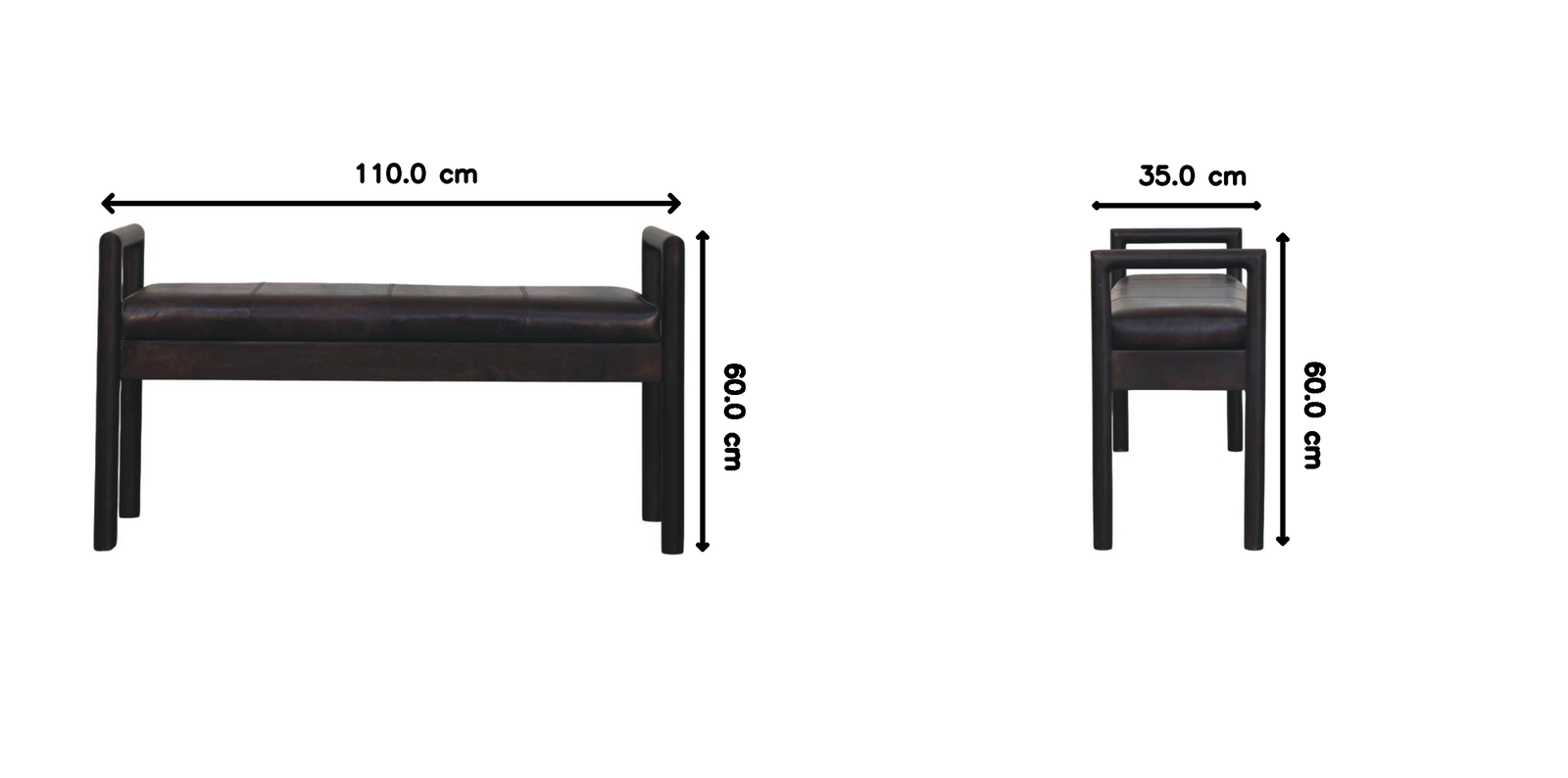 Gridline Bench, Upholestered Rich Black Leather, Black